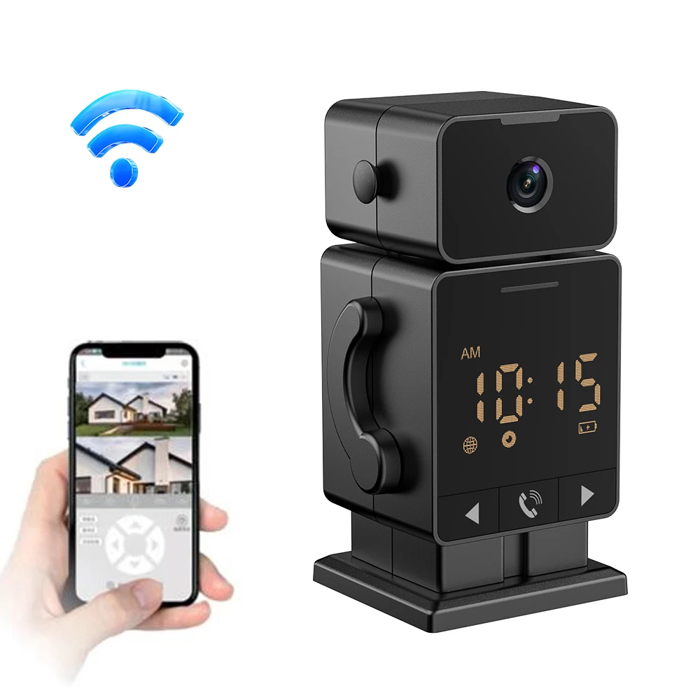 

Smart 4MP WiFi Small with Clock PTZ Wireless Battery Camearas Wide Angel Pan Tilt Two Way Audio Security Camera