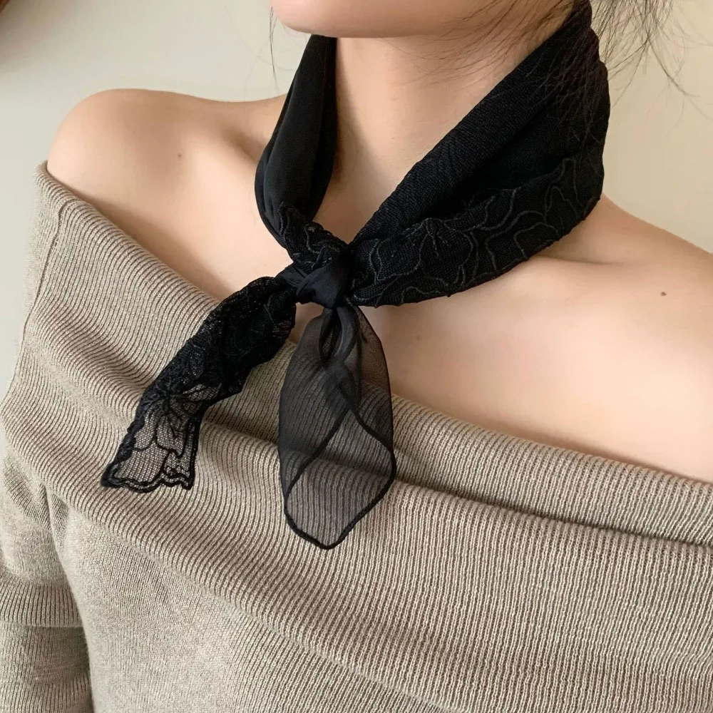 Elegant Floral Pattern Lace Scarf Embroidered Lightweight Hair Wrap Hollow Women Headscarf