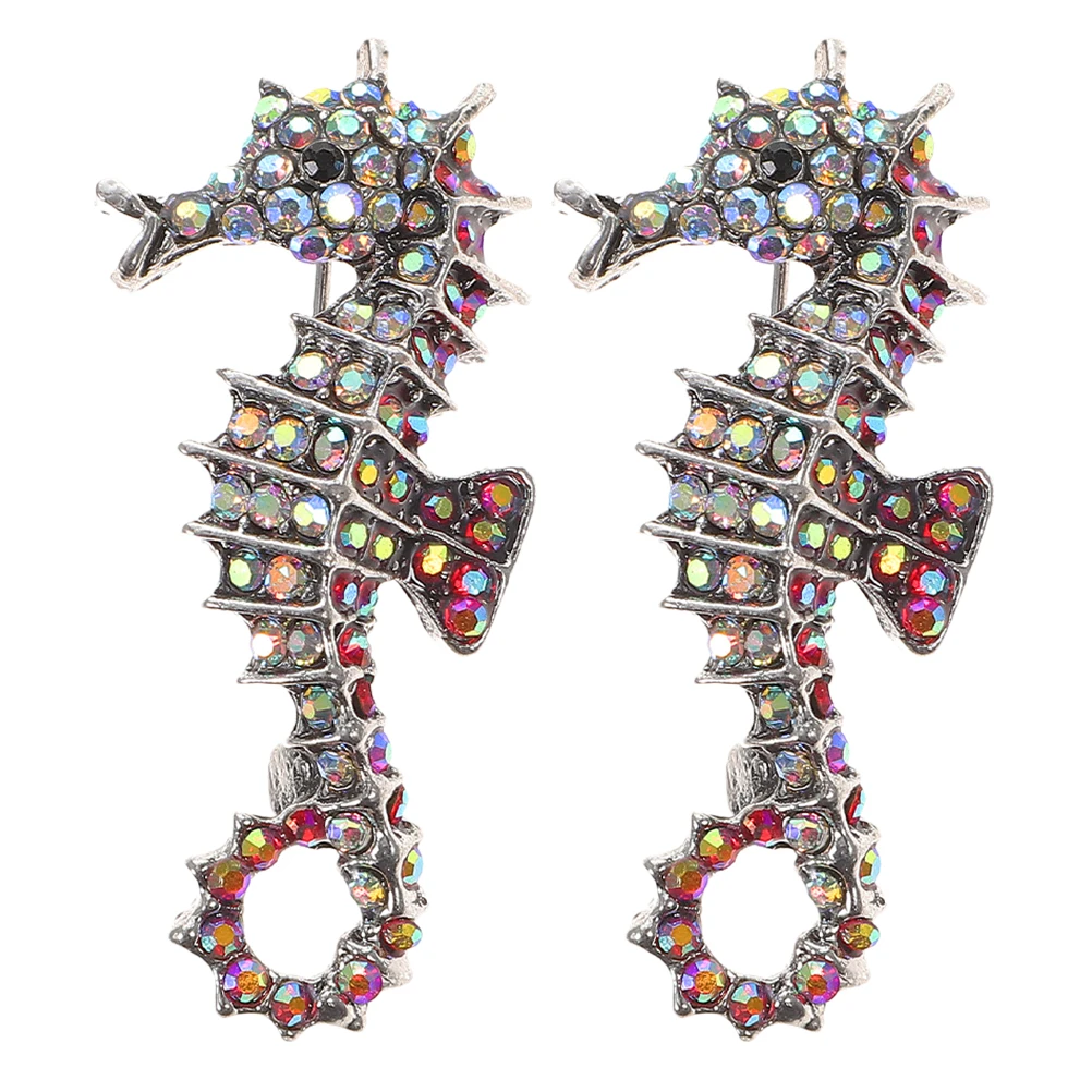 

2 Pcs Seahorse Brooch Colorful Brooches Pins Rhinestone Animal Jewelry for Women