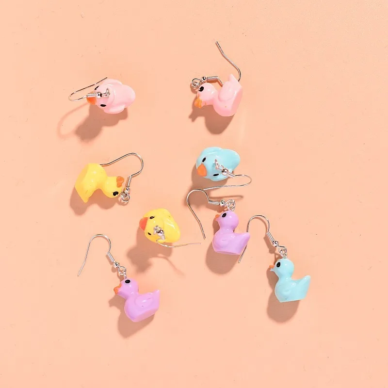 1 Pair Cute Creative Simulation Yellow Duck Earrings Fun Full Three-dimensional Small Animal Earrings