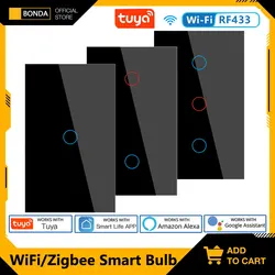 Interrupteur tactile mural intelligent Tuya, wi-fi, RF433, aucun fil neutre requis, commande vocale, fonctionne avec Alexa Google Home