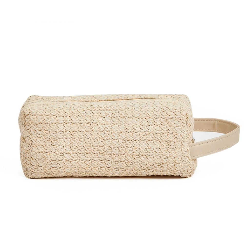 

Portable Fashion Makeup Bags Solid Color Square Woven Purse Handheld Storage Organizer Toiletry Pouch Summer