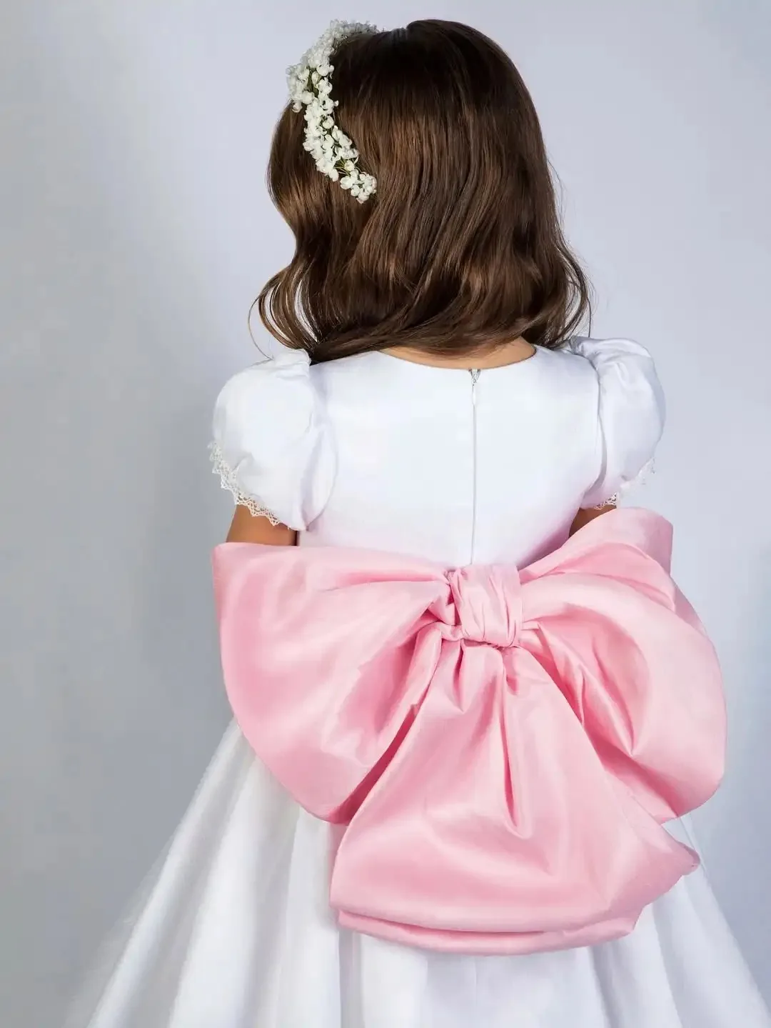 Abiti da ragazza di fiori per matrimonio con fiocco rosa maniche corte eleganti abiti da compleanno per bambina abiti da prima comunione personalizzati