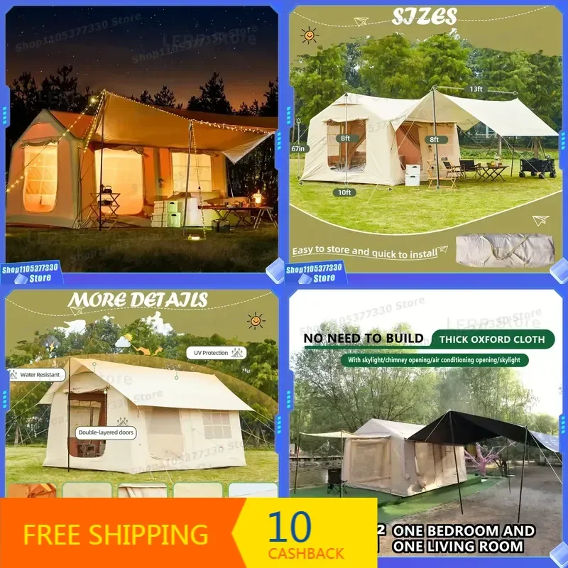 4 Season Waterproof Windproof Blow up House Easy Setup Outdoor Camping Inflatable Tent Oxford Cloth Portable Inflatable Pump
