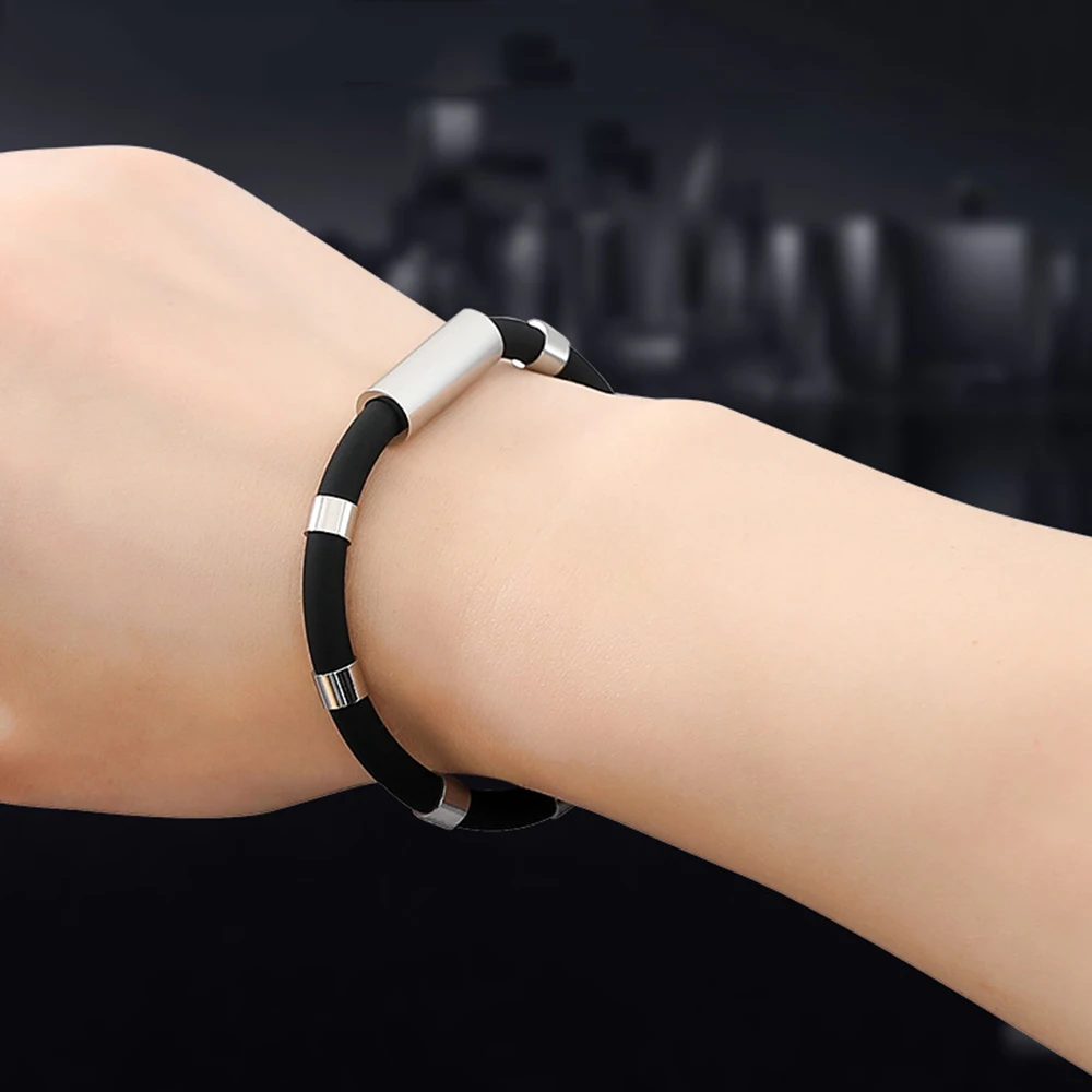 Pulseras deportivas de iones de equilibrio energético, correa de muñeca antiestática multicolor, pulsera de silicona de acero inoxidable para amantes