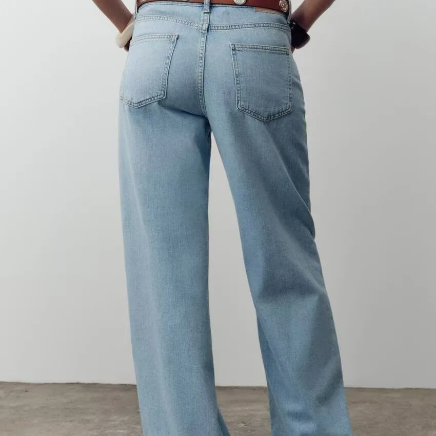ZBZR ฤดูใบไม้ผลิใหม่ผู้หญิงแฟชั่น DENIM คอปกทรงสลิมเลเยอร์ Sle Princ Sle กางเกงขายาวปิดกระดุม