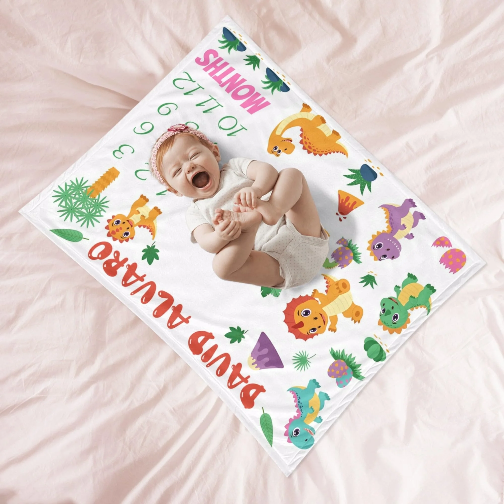 

Плед VIKAMA для новорожденных с динозаврами, коврик для фотосессий с изображением вулкана для ежемесячной записи роста, для детской комнаты