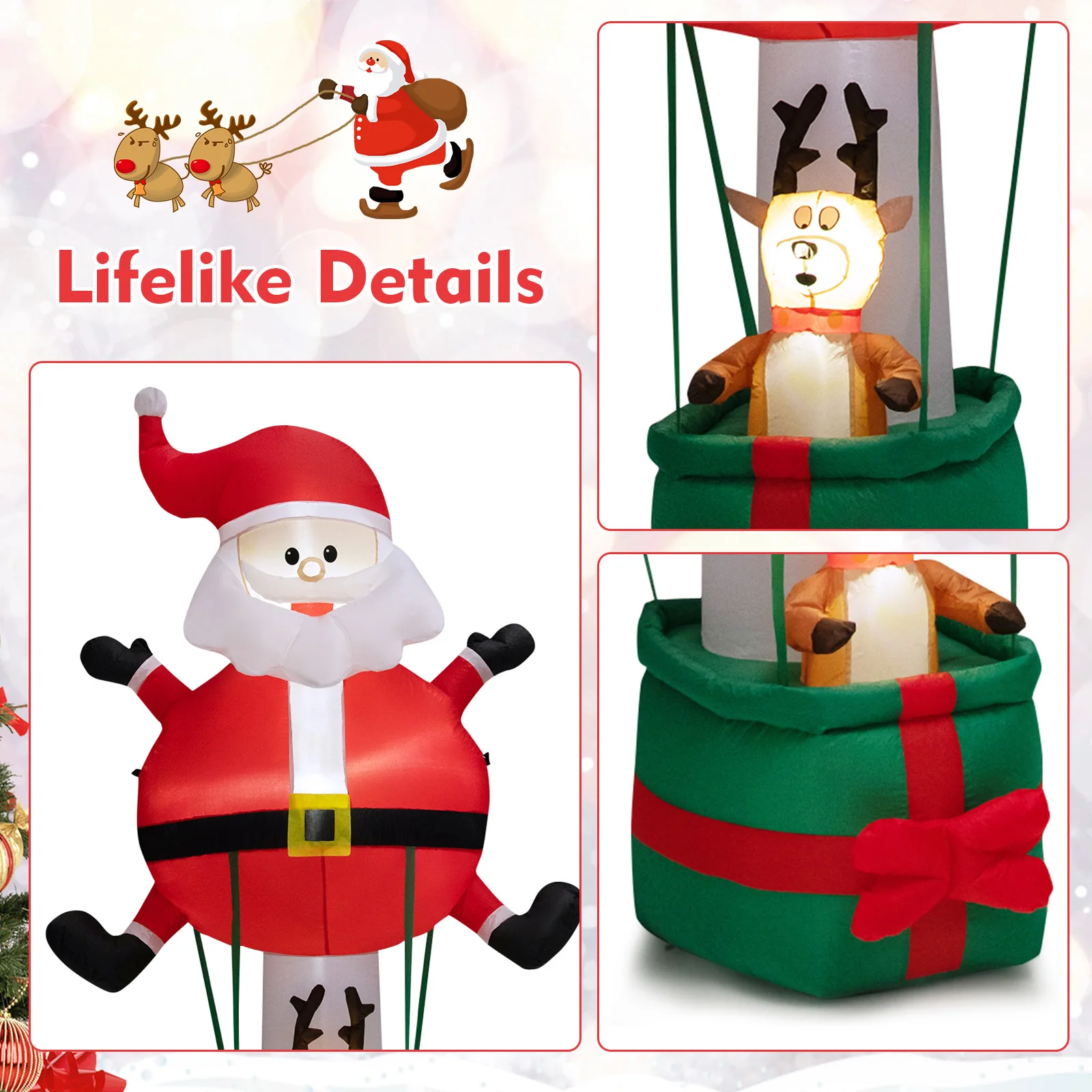 8 Ft Opblaasbare Santa Claus & Rendieren Gigantische Heteluchtballon Met Ledlampen