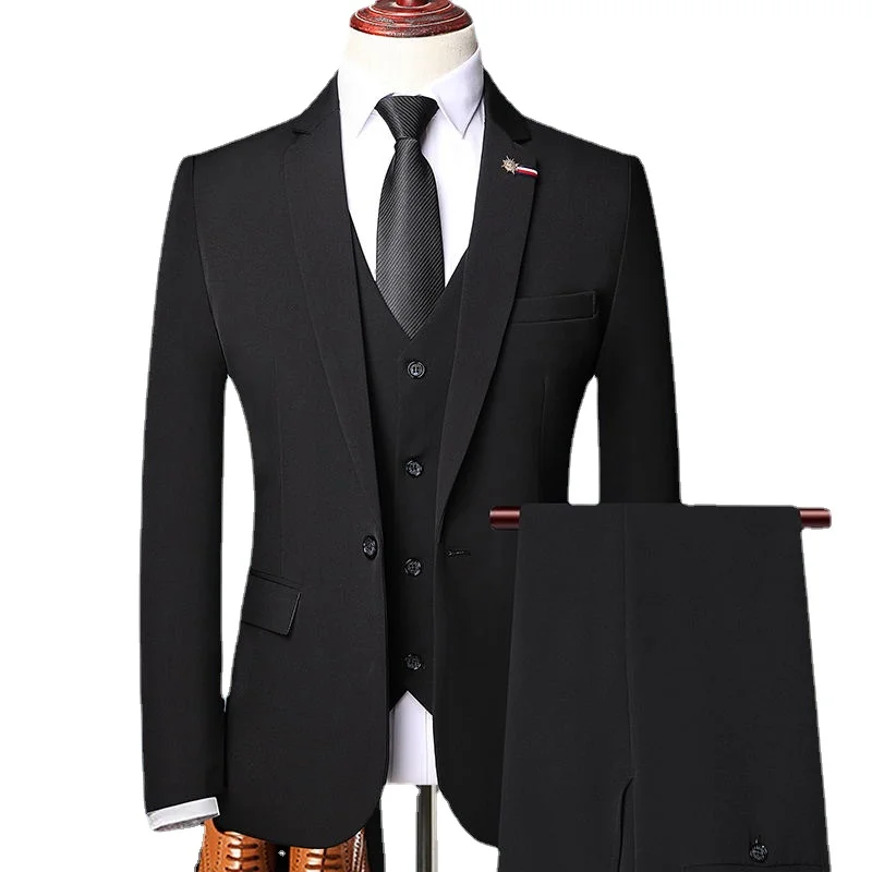 

High Quality (suit + Vest + Trousers) Single Button Fashion Business Solid Color Gentleman Suit Korean Suit Three-piece Suit