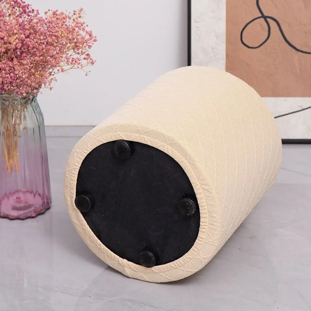 New Solid Color Jacquard Ottoman Cover Elastic Round Footrest Slipcover Soft Pouf Stool Cover Living Room