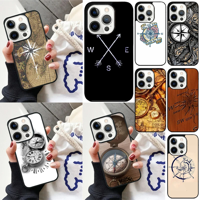 Compass Wanderlust Vintage Map Cover For iPhone 16 13 14 15 Pro Max 12 Mini 11 15 Pro Max 6 7 8 Plus Max SE 2020 Phone Case