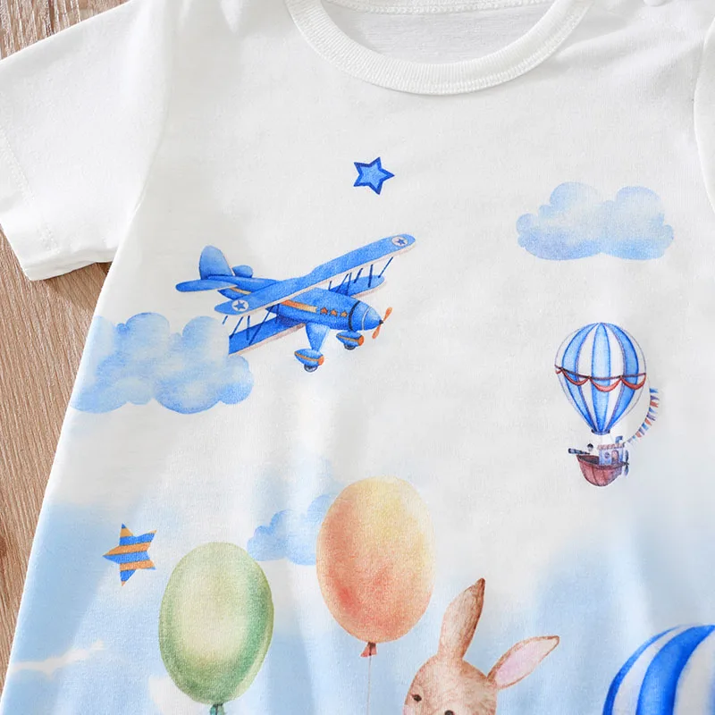 0-18 Baby Jumpsuit Cute Cartoon Hot Air Balloon Casual And Comfortable Soft Boy And Girl Summer Short Sleeved Newborn Clothes