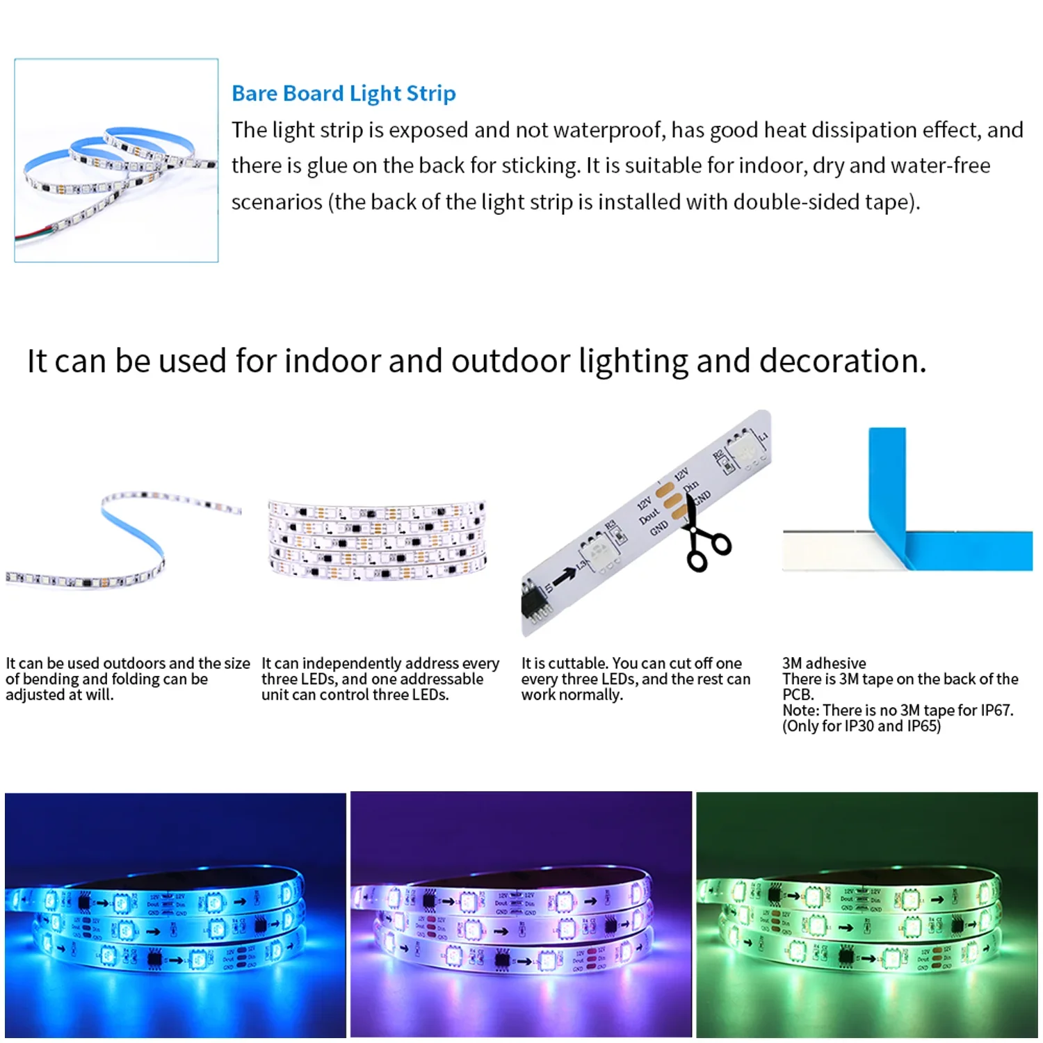 WS2811 RGB Led Strip Light Kit 5050 SMD Addressable 30 60 LEDsBluetooth WiFi Alexa Music Controller Bright Normal Led Lights 12V