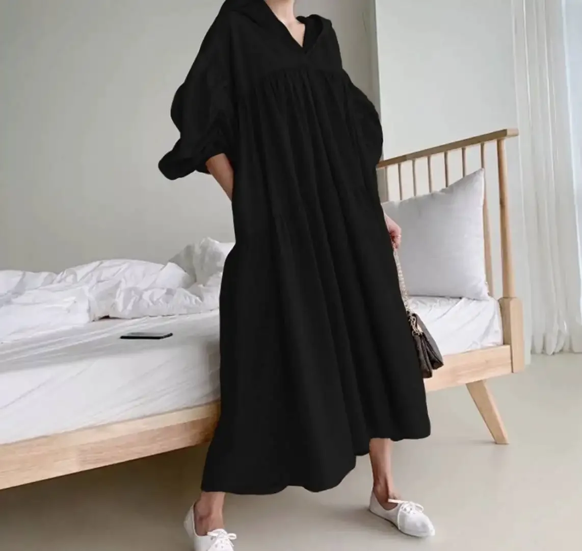 SuperAen 2024 Hooded Loose Oversized Long Dress Casual Temperament Maxi Shirt Dress Female