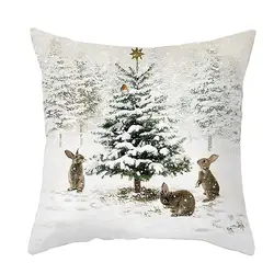 Christmas Cushion Cover Peach Skin Pillowcase Elk Throw Pillow 2023 Xmas Gifts Sofa Decorative Cushions Christmas Pillow Covers
