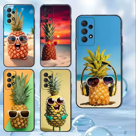Fruit Art Cute Pineapple Phone Case For Samsung Galaxy A13,A21s,A22,A31,A32,A52,A53,A71,A80, Soft Black Cover