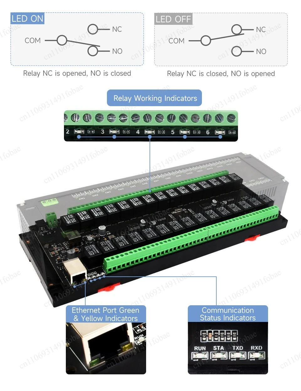 30 Channel PoE Ethernet Relay Module Modbus RTU TCP DIN Rail Mount Industrial Control Board