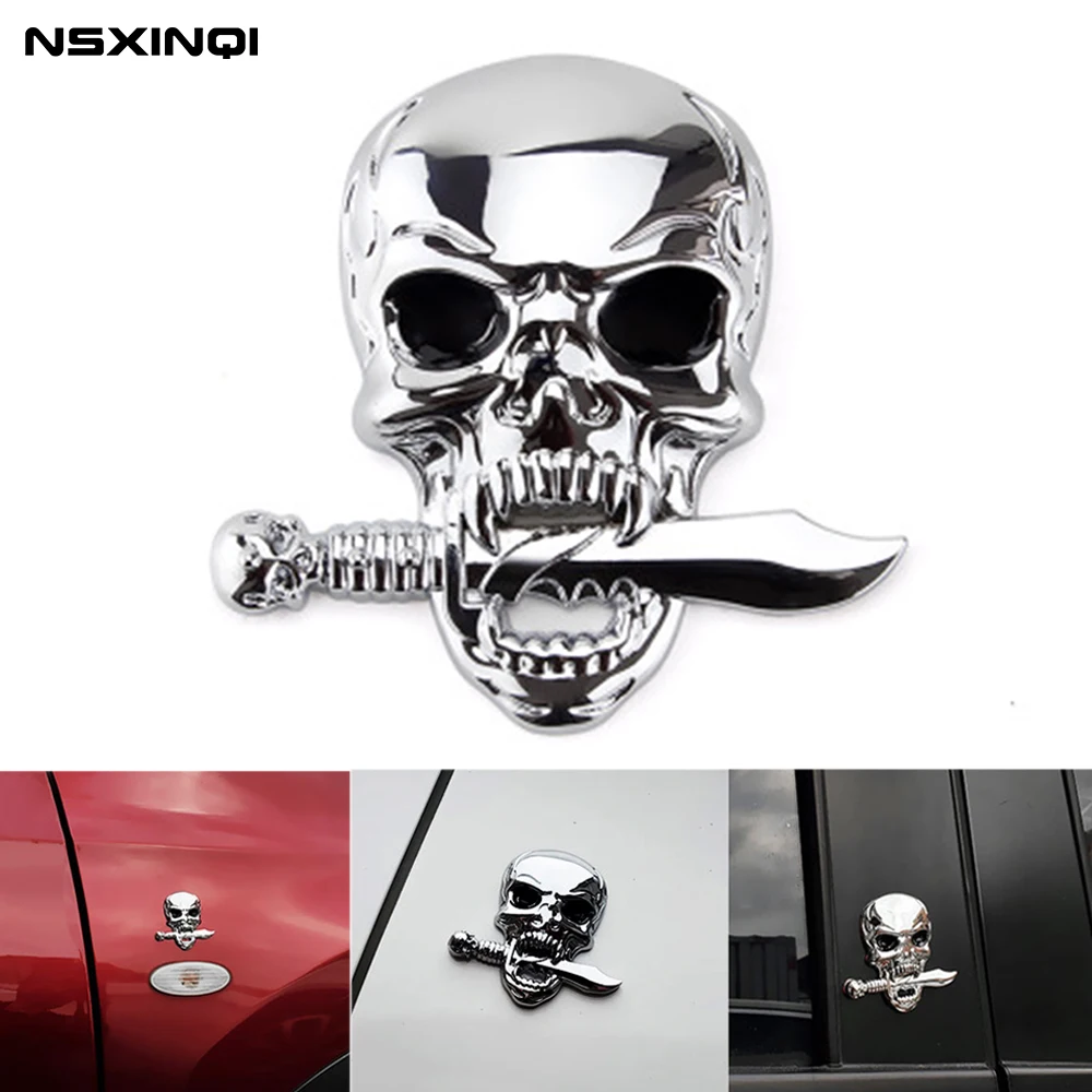 1pcs Skull Metal Sticker for Car, 3D Skull Decal,Skull Zinc Alloy Emblem, for Automobile, Motocycle