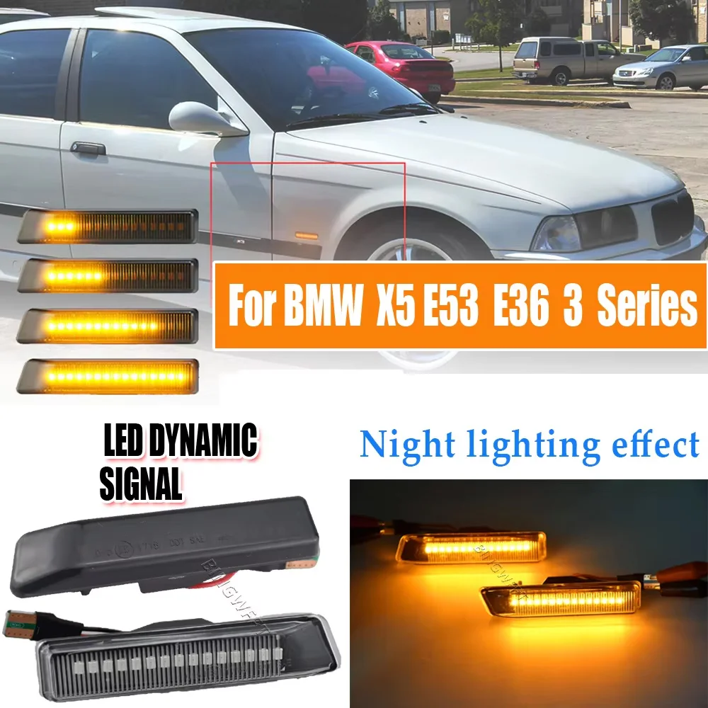 2X Dynamic LED Side Marker Light For BMW E36 1996-1998 X5 E53 1999-2006 Flowing Indicator Turn Signal Lights 12V