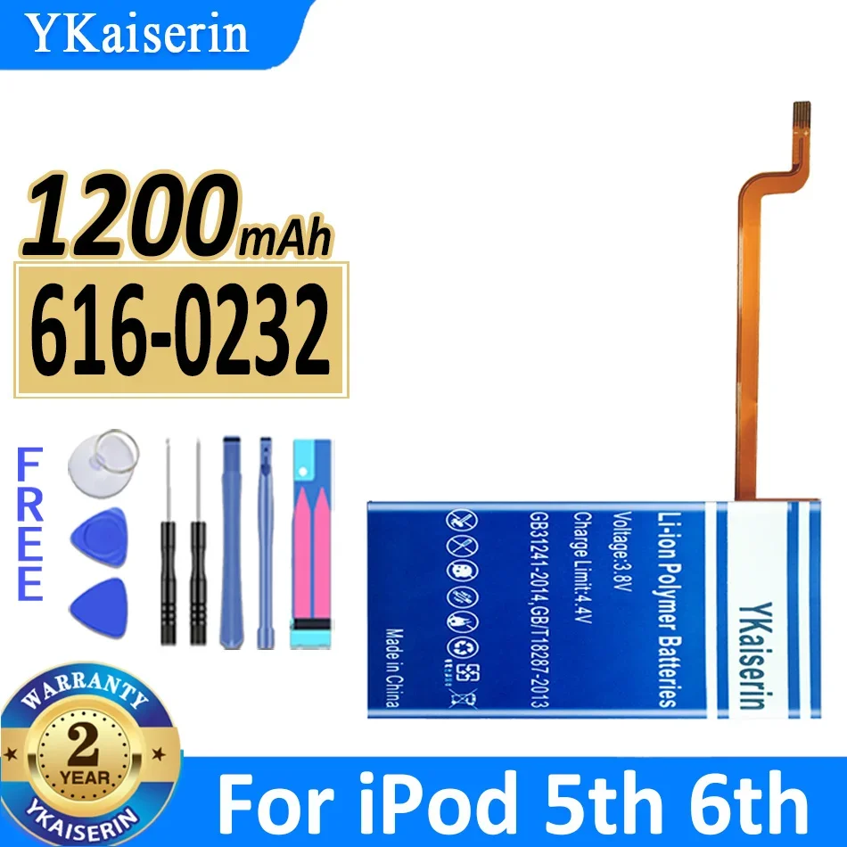 YKaiserin 배터리 616 0232, 아이팟 5 세대 비디오용, 60GB, 80GB, 6 세대 클래식 두꺼운 160GB, 1200mah