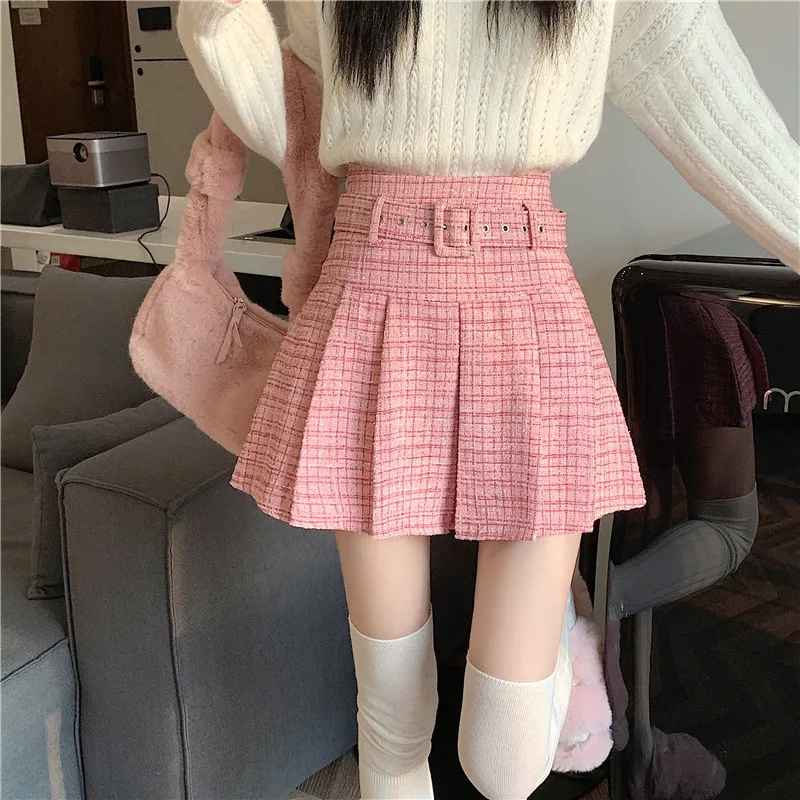 

2024 Spring small fragrant wind coarse woolen pleated skirt female autumn winter A-line skirt white skirt