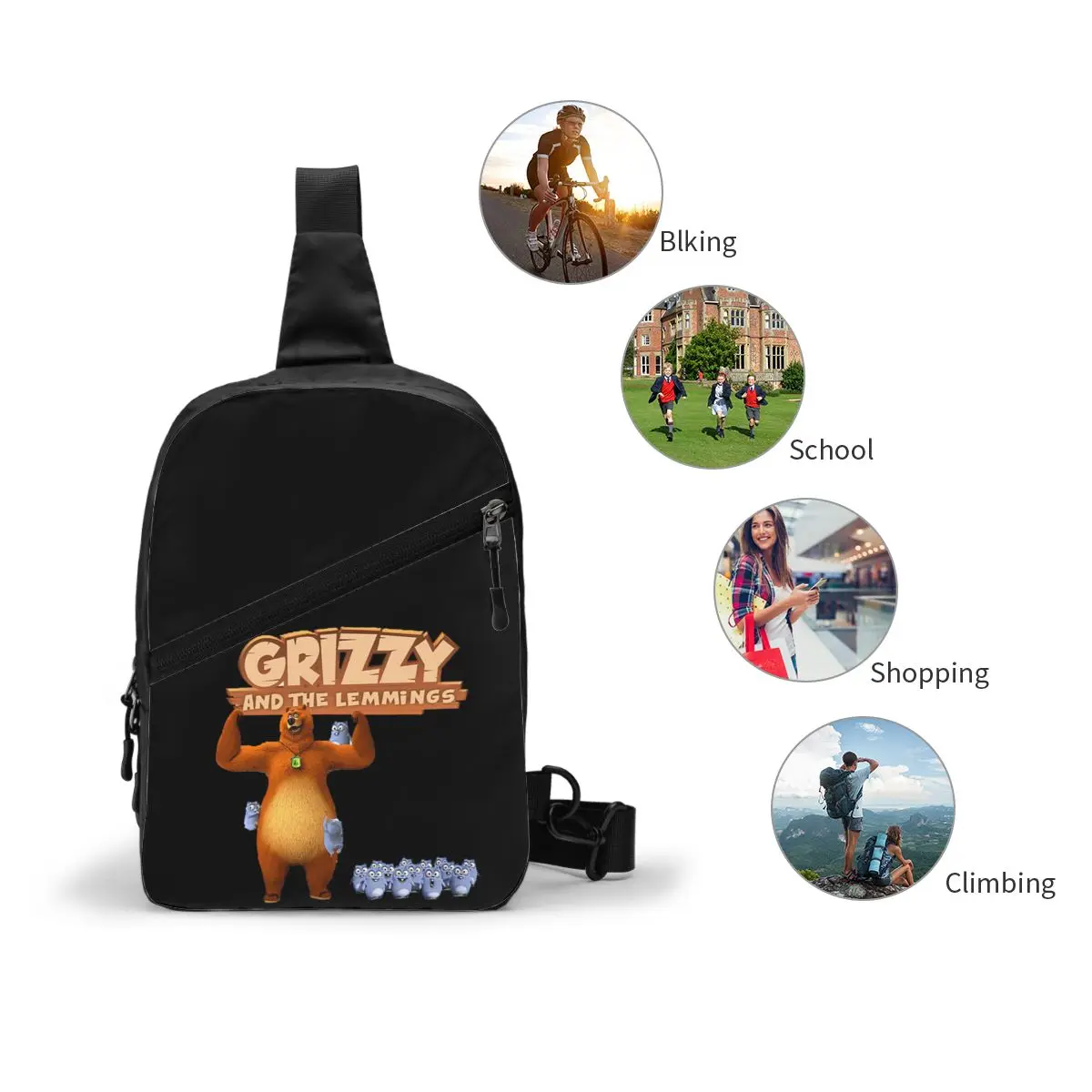 Grizzy And The Lemmings Czapka na klatkę piersiową Mężczyźni Sling Crossbody Plecak Torba na klatkę piersiową Podróżny plecak turystyczny Torba na ramię