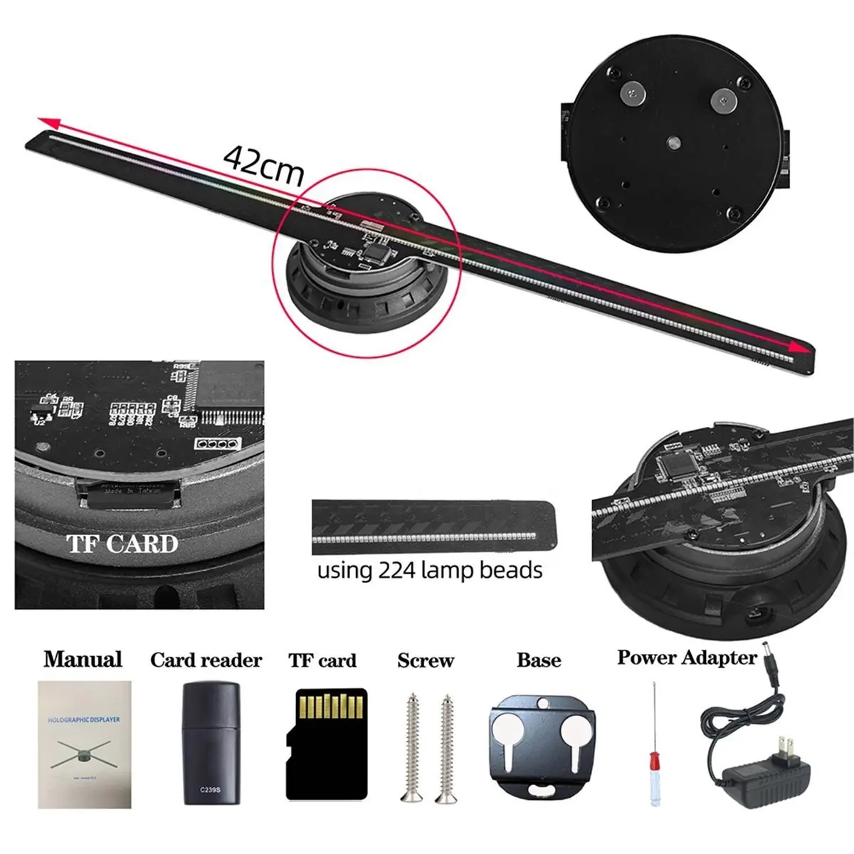 MYdaY- Proiettore con ventola a LED 3D Macchina pubblicitaria a parete 224 Perline LED Visualizzazione pubblicitaria per occhi HD Visualizzazione pubblicitaria SPINA USA