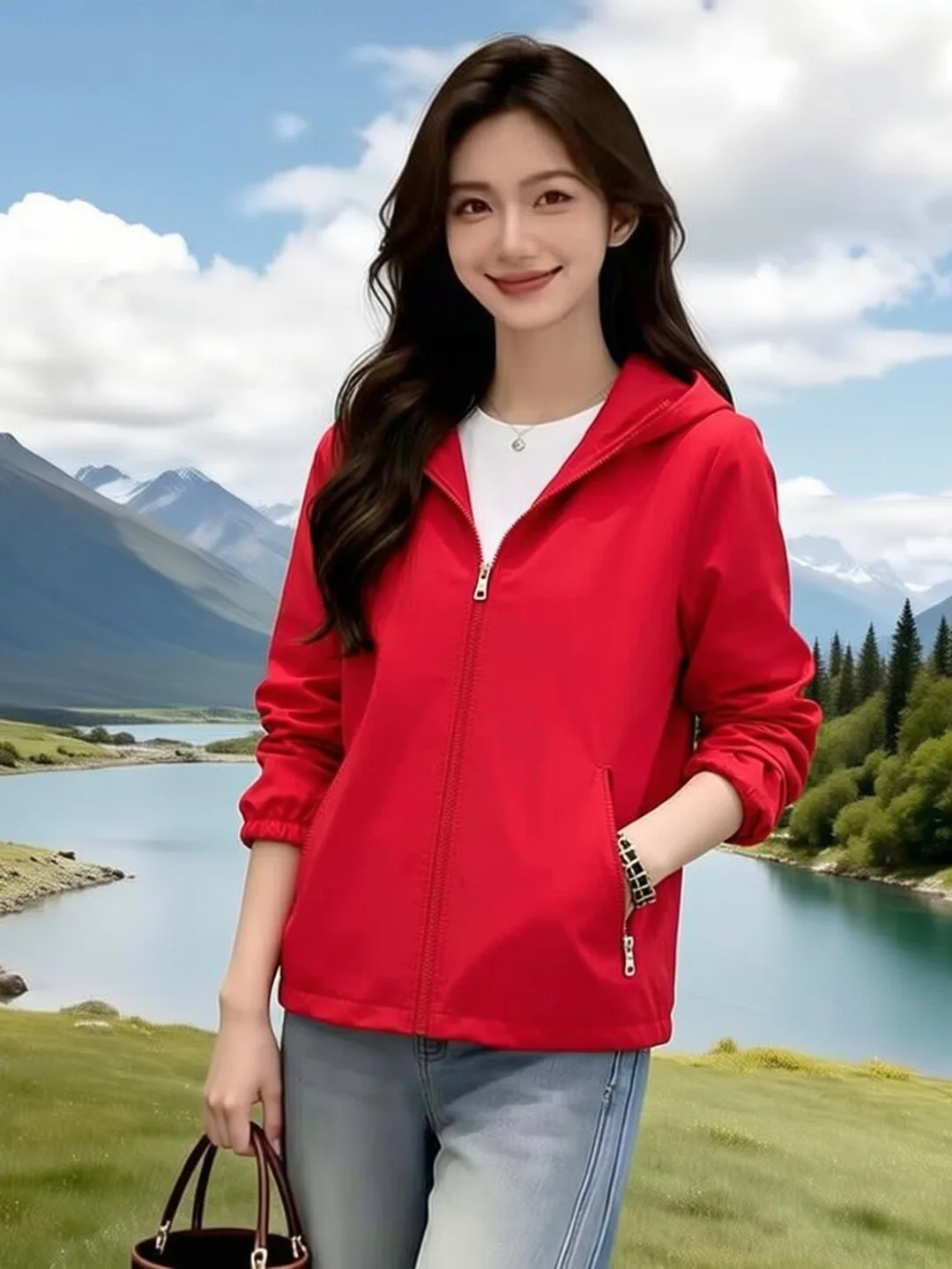 Women's Two-Layer Short Jacket 2026 Spring Autumn Fashionable Hooded Loose Waterproof Windproof Casual Style Zipper Pocket