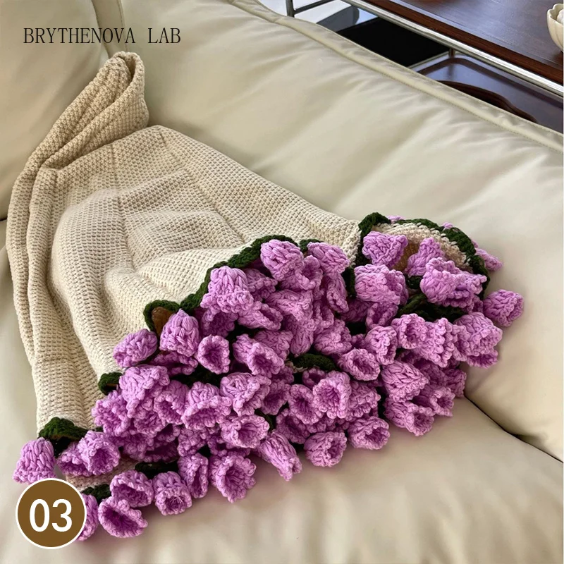 80/120cm Crocheted Rose Bouquet Blanket Finished Product Hand Knitted Bouquet Flower Blankets Home Decor Bed Sofa Throw