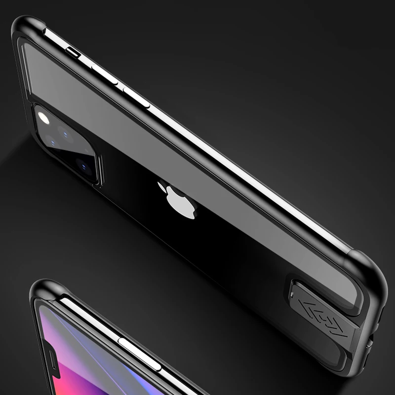 Case For Iphone 11 Pro 9h Hardness Clear Tempered Glass Aluminum Metal Slide Case Cover For Apple Iphone11 Pro Hard Cases