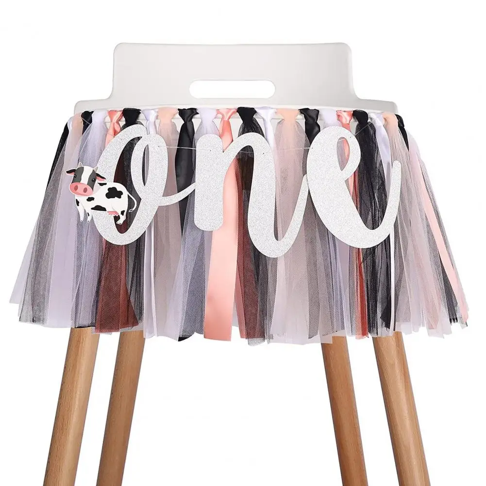 

Cute High Chair Pull Flag for Baby Party Baby Girl First Birthday High Chair Skirt Set Party Decoration for Highchair