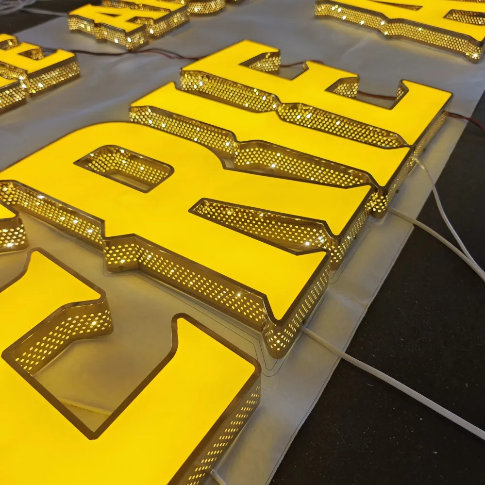 

Custom Perforated Metal Sides Frontlit Sidelit Acrylic LED Letters Waterproof 3D Business Sign Logo for Shop Hotel Café Bar