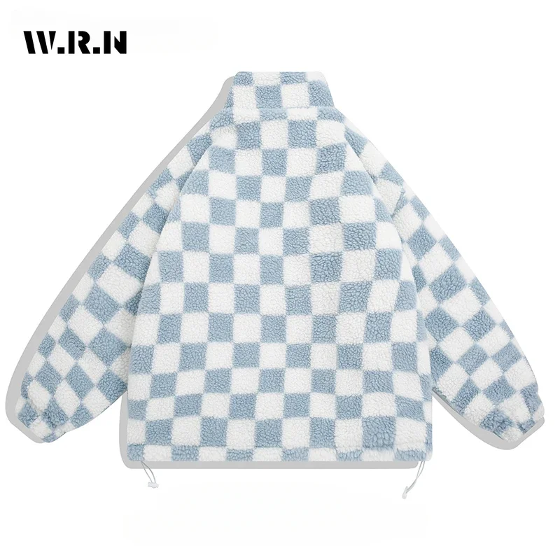 2024 Winter Casual Chic Appliques Parkas Plaid Print Zipper Jacket For Korean Women Short Outerwear Fashion Warm Thick Coat