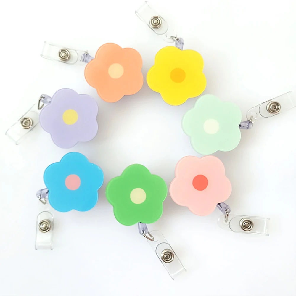 Retractable Badge Holder Name Tag Holder Label Work Accessory  Flowers Badge Clip Employee Id Card Buckles Keychains Lanyard