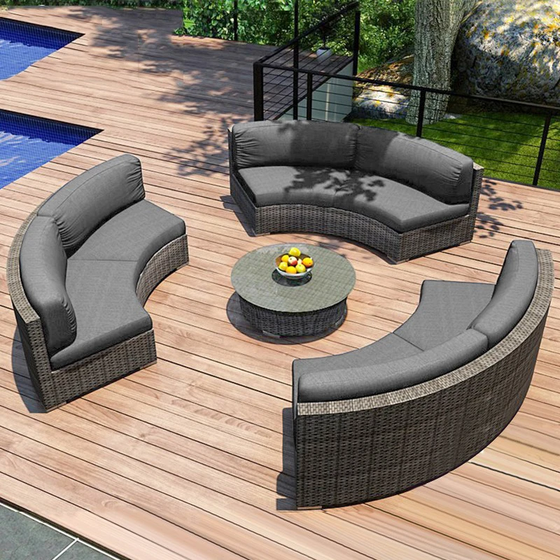 Customized outdoor rattan sofa round villa courtyard rattan living room leisure hotel rattan sofa combination