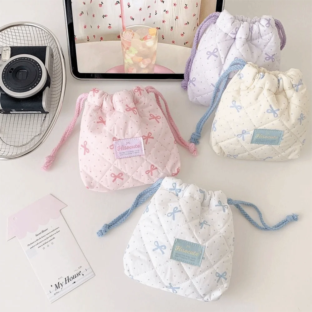 New Bowknot Drawstring Pouch Multi-purpose Large Capacity Makeup Lipstick Storage Bag Dustproof Camera Storage Bag