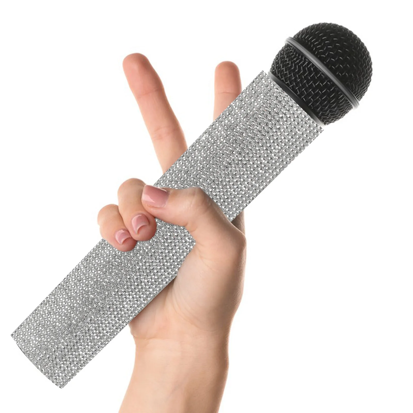 

Microphone Handle Cover Black Rhinestone Pattern Durable Material Compatible Wireless Handheld Microphones Perfect Singers Hosts