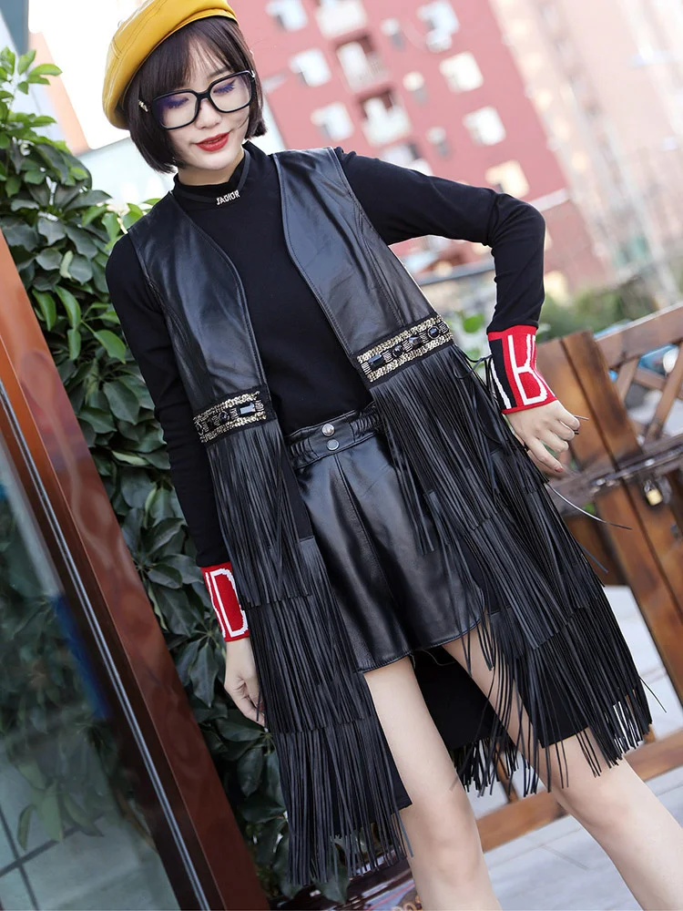 

2023 New Fashion High Quality Genuine Sheepskin Leather Vests for Women Summer Female Top Jackets for Women Ropa Mujer