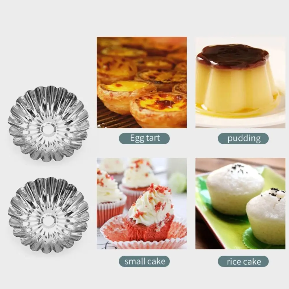 Stainless Steel Egg Tart Molds Silver Nonstick Cookie Pudding Mould Thickened Reusable Dessert Mould Flower Muffin