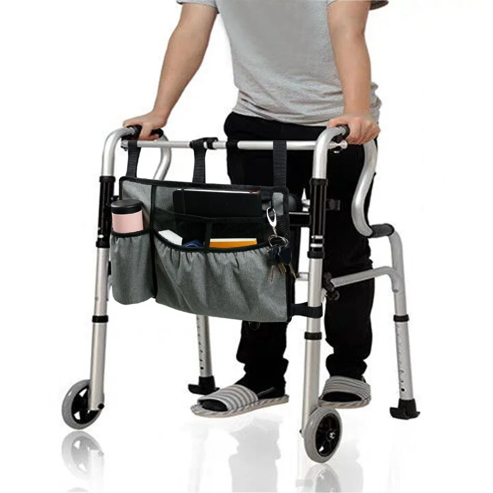 Large Capacity Walker Bag Cup Holder Included Adjustable Strap Walker Pouch Attachments Hands Free Storage Tote Bag For Walker