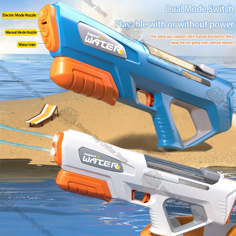 Pistola de água elétrica brinquedo para crianças sucção automática tamanho grande puxar tipo blaster auto carregamento ao ar livre imersão respingo tiro jogar