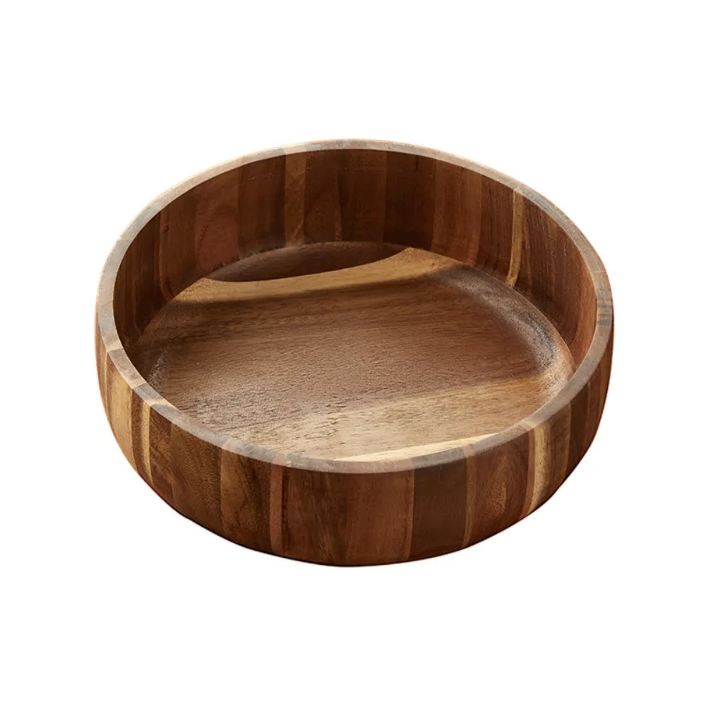 Natural Vintage Acacia Wooden Bowl Rustic Style Scald-resistant Fruit Serving Bowl Mold-resistant Thickened Salad Bowl Rice