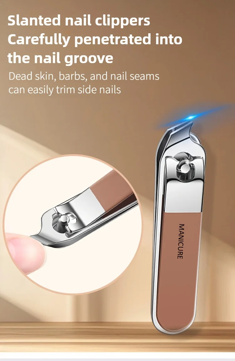 7-teiliges Edelstahl-Nagelpflegeset Anti-Spritz Tragbares Maniküre-Set Nagelknipser, Feile und Trimmer Ideal für Zuhause und Reisen – Detail 3