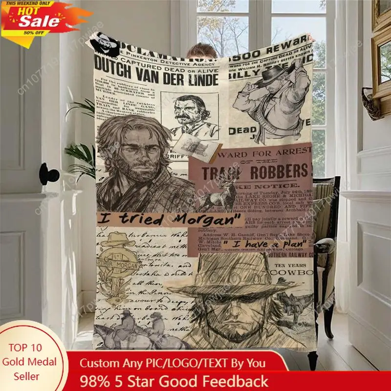 

Vintage Arthur Morgan themed flannel blanket - Ultra-soft microfiber comfortable for all seasons indoors Custom blankets