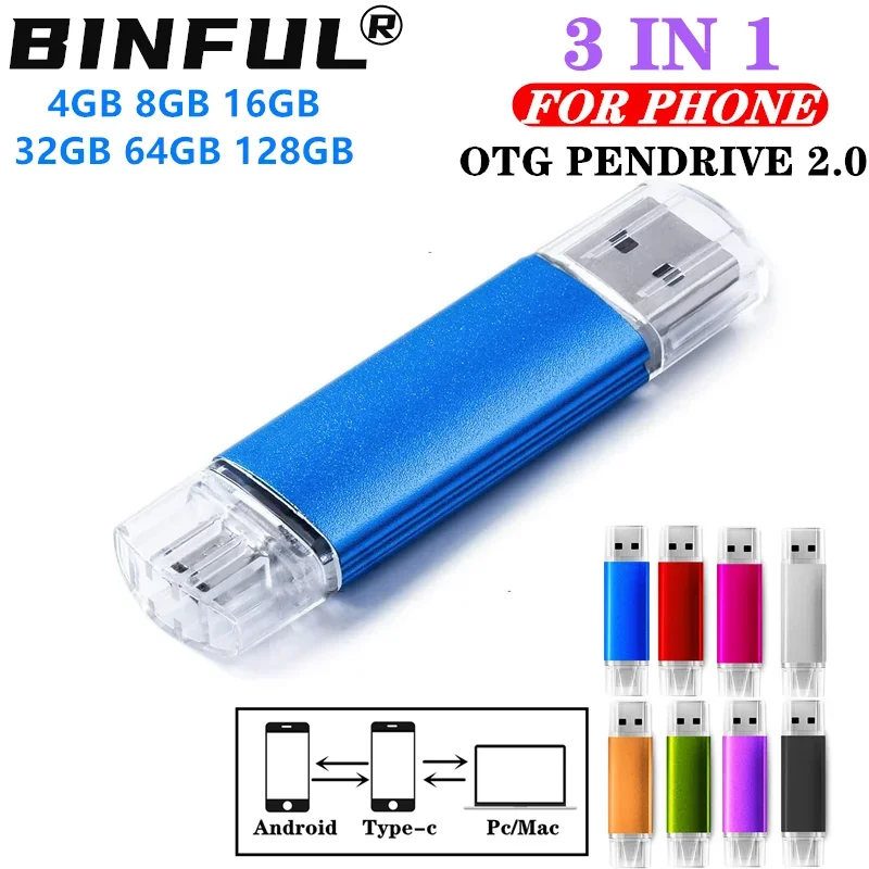 

New BINFUL 512GB 3 in 1 Type c pen drive 256GB cle Mirco Phone 128GB 64GB high speed usb flash drive usb Thumb memory OTG stick