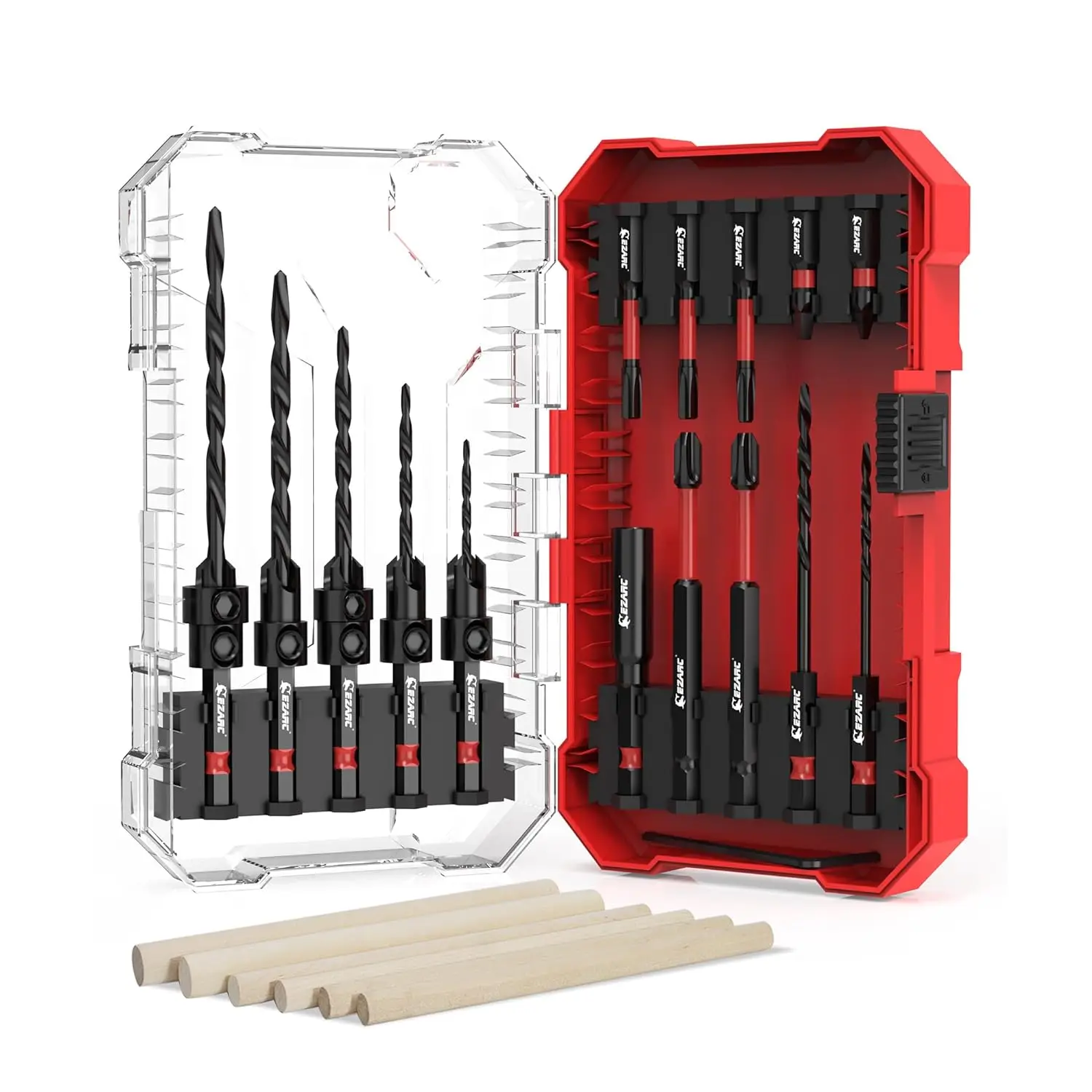EZARC 24PCS Countersink Drill Bit Set Tapered Drill Bits Counter Sink Drill Bit with 6PCS Wooden Sticks 1/4