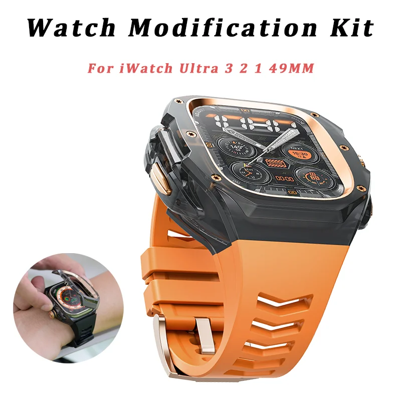 

Роскошный комплект модификации для Apple Watch Ultra 3/2/1 49 мм, прозрачный резиновый ремешок для IWatch Series, аксессуары 49 мм