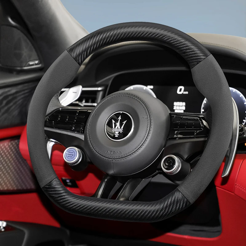 

For Maserati Suede Carbon Fiber PU Leather Steering Wheel Cover Fit Ghibli Grecale Quattroporte Levante MC20 GranTurismo