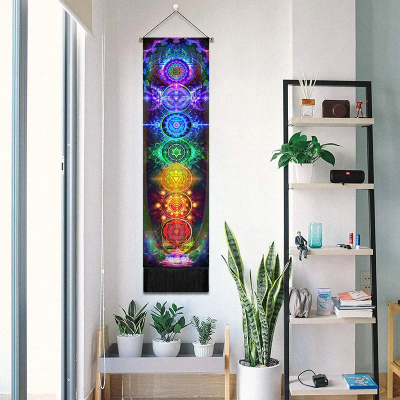 Dekoracyjny wiszący gobelin na ścianę z siedmioma czakrami Bohemia Phase Tassel Tapestry Boho Art Tapestries For Bedroom Office Thnow Decor
