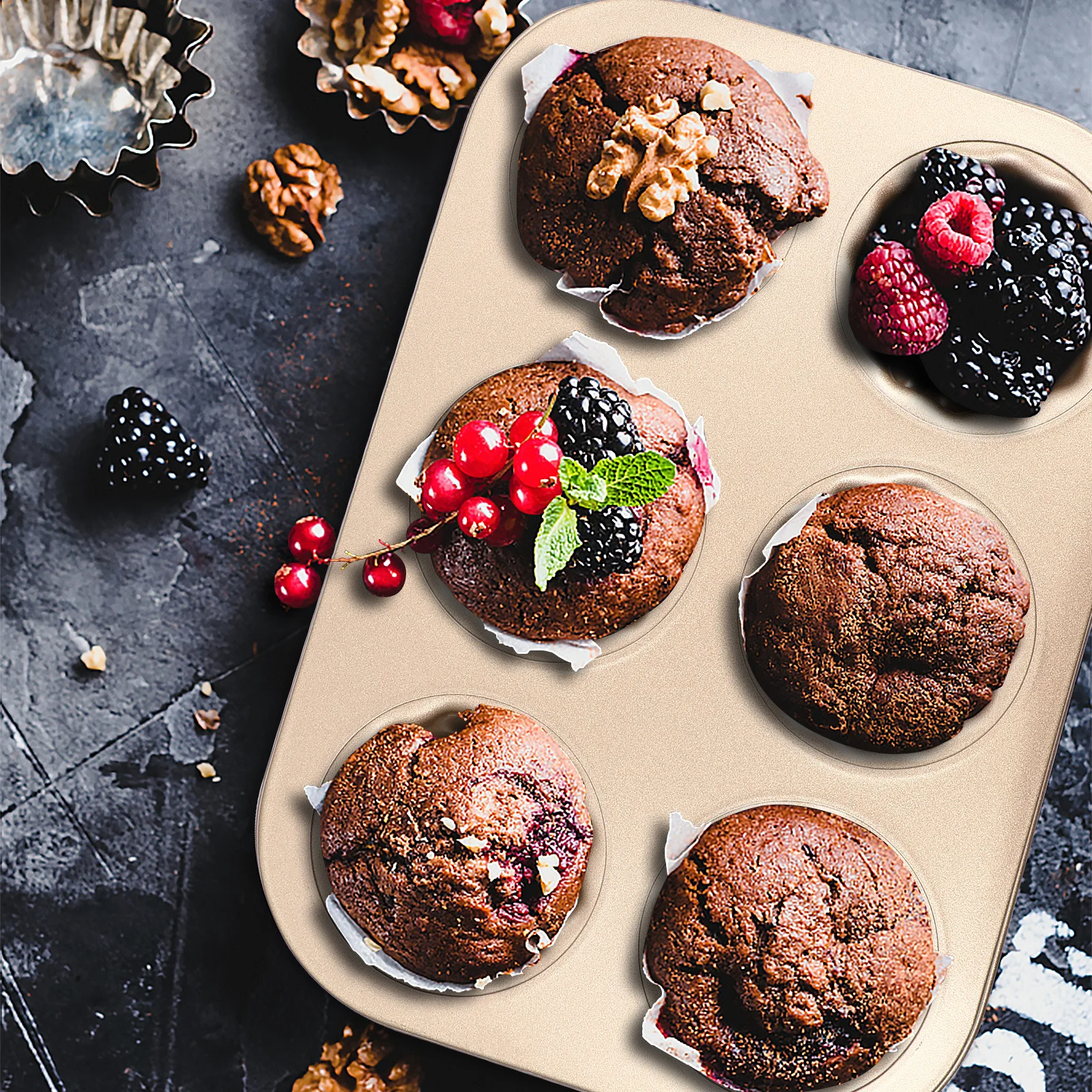 

6-Cup Carbon Steel Non-Stick Cake Mold Bakeware Muffin Cupcake Pan for Cake Baking Mold Dessert Making Molds